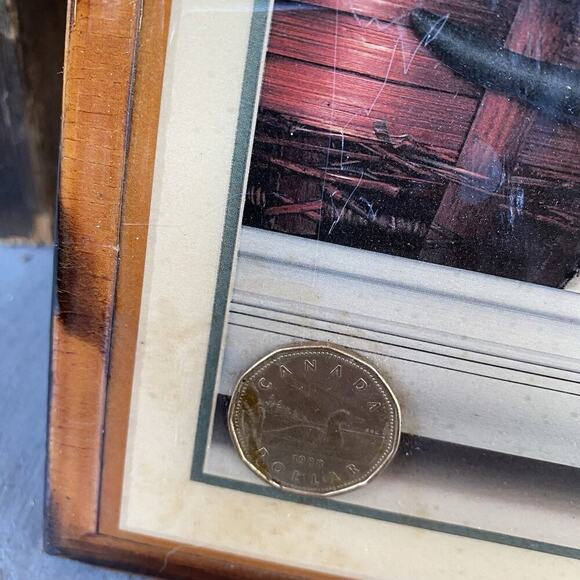 Vintage Decoy Duck On Shelf Lithograph Art Print On Wood White A Canada Coin - Picture 6 of 7